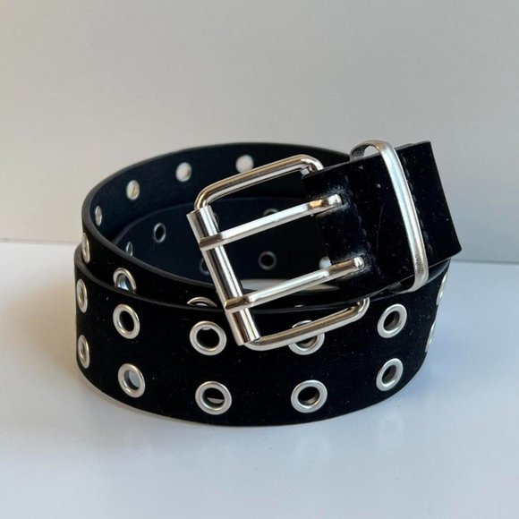 Y2K 2000s round studded black and silver velour grunge emo belt - Picture 7 of 8